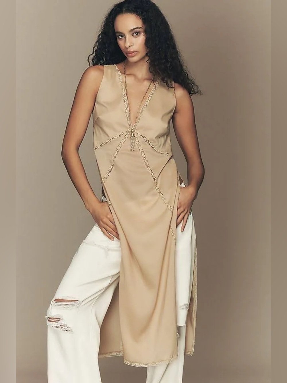 NWT Anthropologie Mare Mare Silky Sleeveless V-Neck Tunic